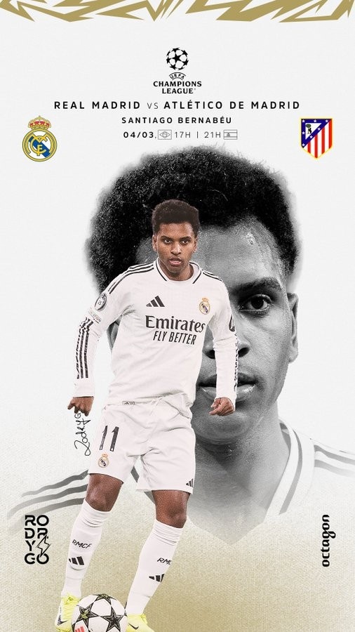 歐冠馬德里德比！羅德里戈曬個人海報：伯納烏見，HALA MADRID