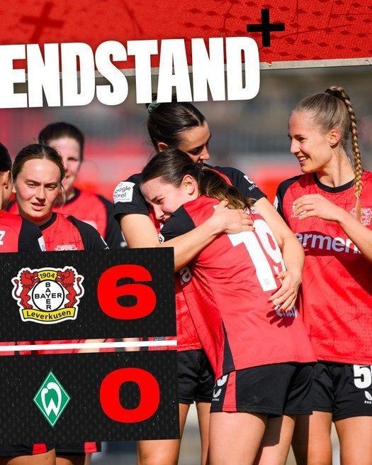 勒沃庫森女足6-0云達(dá)不來梅女足，沈夢露首發(fā)出場59分鐘
