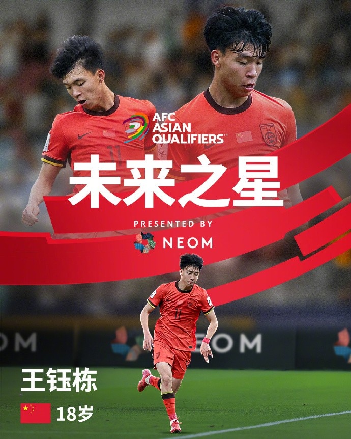 亞洲杯官方社媒發(fā)布王鈺棟個人海報：青年軍的旗幟，飄揚(yáng)在前哨
