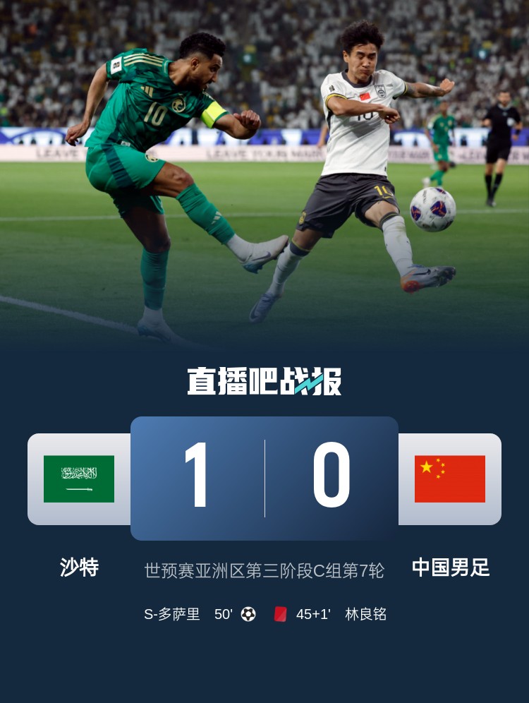 1-0小勝國(guó)足終結(jié)沙特在18強(qiáng)賽191天的進(jìn)球荒，上次進(jìn)球也是戰(zhàn)國(guó)足